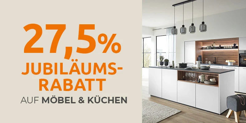 27,5 Jubiläumsrabatt auf Möbel und Küchen bei Interliving FREY mit moderner Kücheninsel in stilvollem Wohnambiente