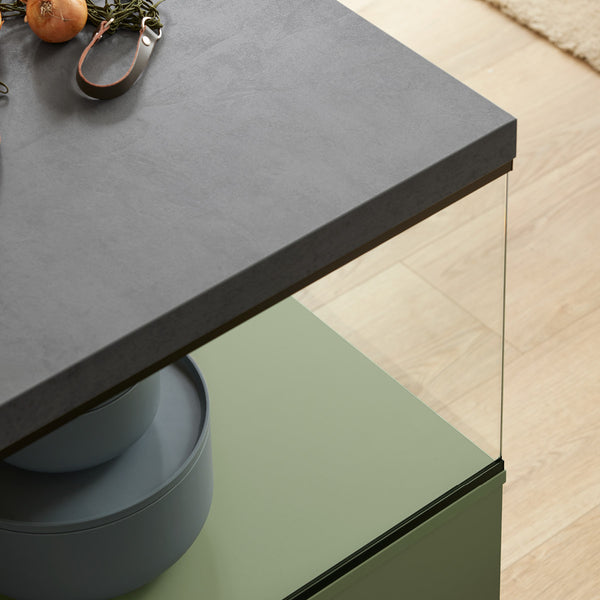 Culineo L-Küche in Olive Arbeitsplatte