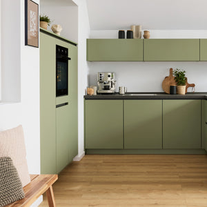 Culineo L-Küche in Olive Stauraum
