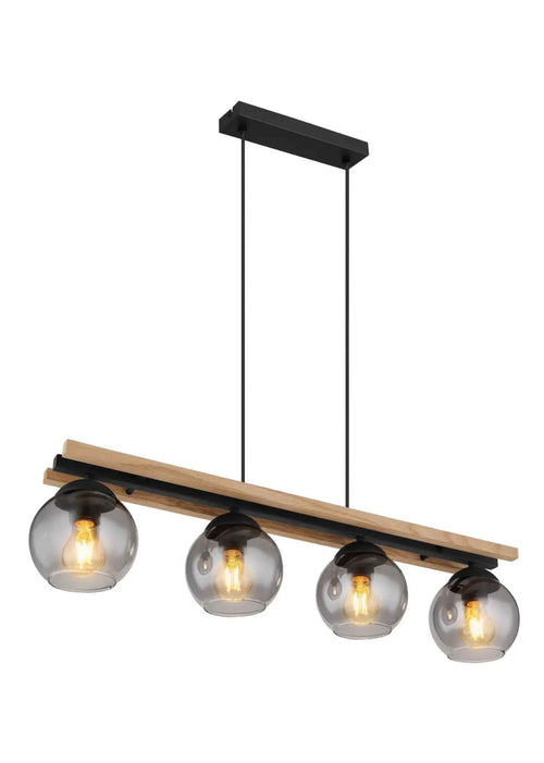 Hängeleuchte CONNI, 4-flammig, Schwarz und Holz dunkelbraun, 85 cm