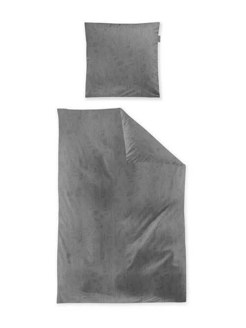 IO 8643 Jacquard Satin Bettwäsche 2-teilig, grafit mit Gräsermotiv