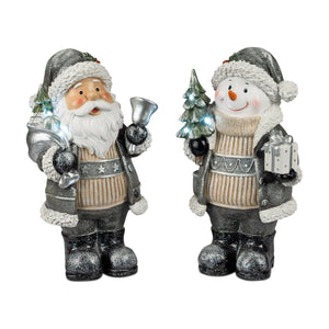 SCHNEEMANN UND SANTA Deko-Figuren 2er-Set mit LED und Timer, 35 cm