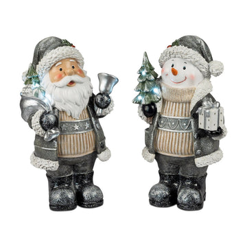 SCHNEEMANN UND SANTA Deko-Figuren 2er-Set mit LED und Timer, 35 cm