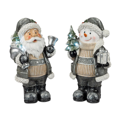 SCHNEEMANN UND SANTA Deko-Figuren 2er-Set mit LED und Timer, 35 cm