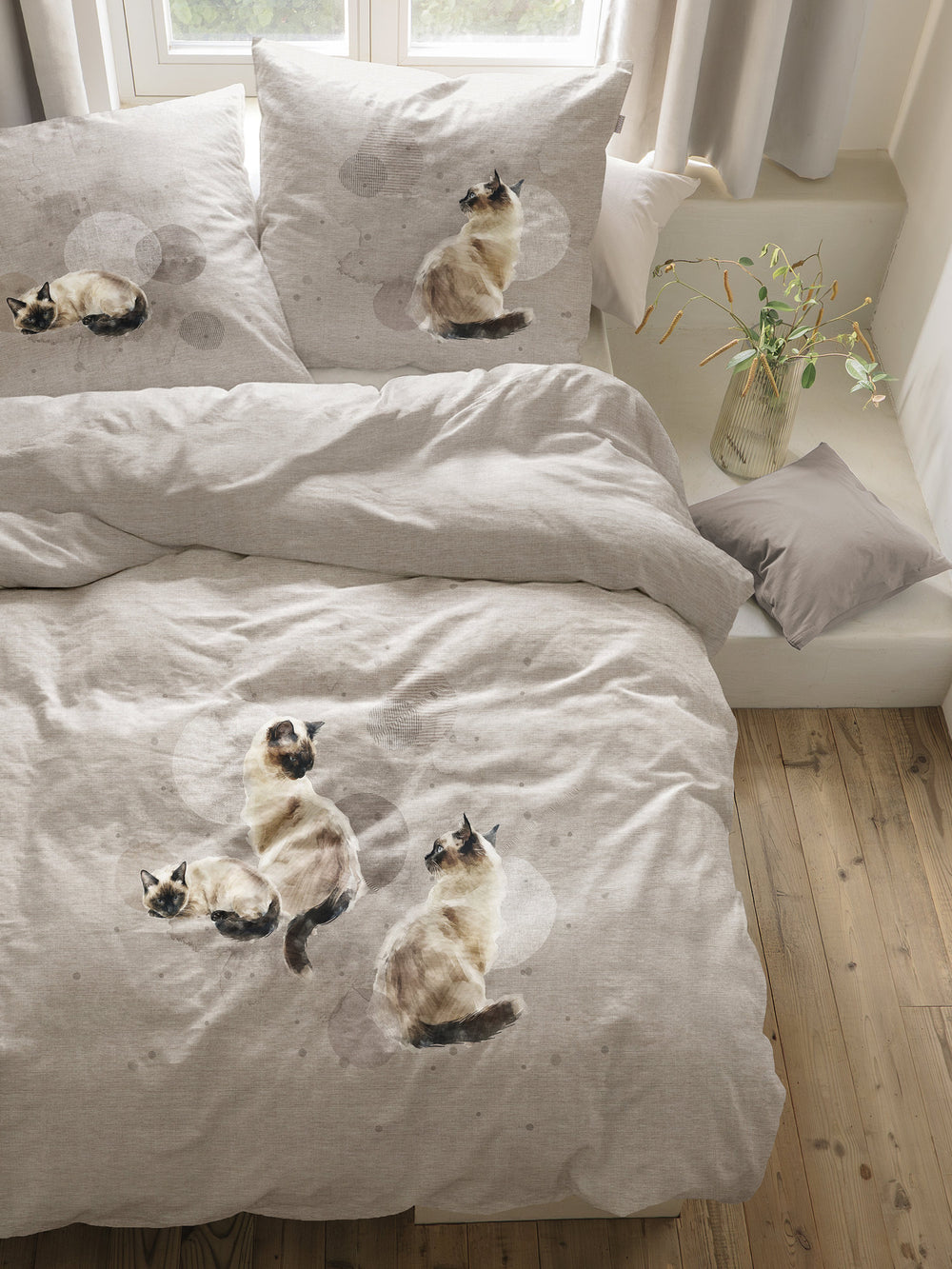 ZOBEL 8913 Renforcé Bettwäsche 2-teilig, Katze, natur