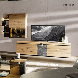 Komplette Wohnwand Voglauer Vrock mit Hängeschrank, TV-Board und Naturmaterialien